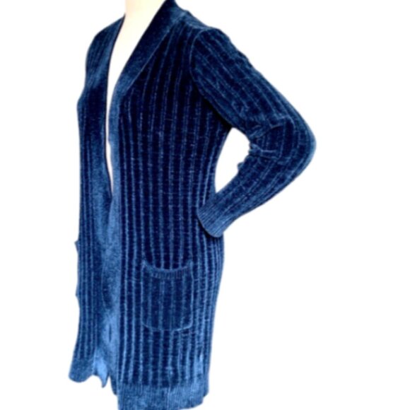 Matty M Longline Chenille Open Cardigan Sz S Blue #12T - Picture 5 of 9